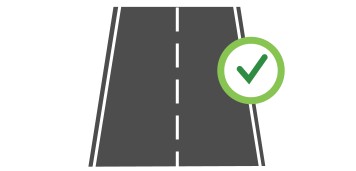 Zu sehen ist eine stilisierte Straße mit einem darüberliegenden grünen Check-Haken