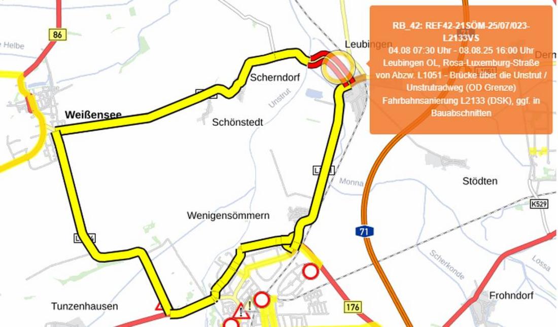 Screenshot: Lagebild der Sperrung im Sperrinformationssystem