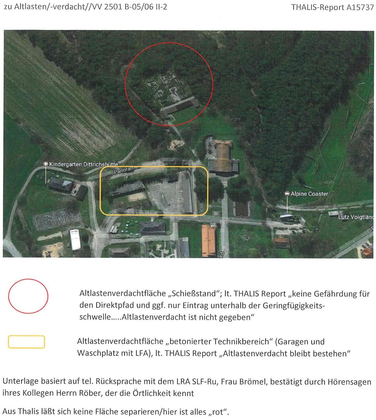 Auskunft aus dem Latalsteninformationssystem mit auf einem Lageplan eingezeichneten Flächen