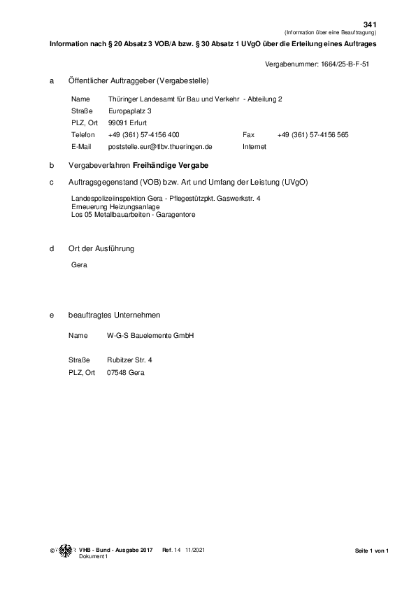 Information über eine Beauftragung