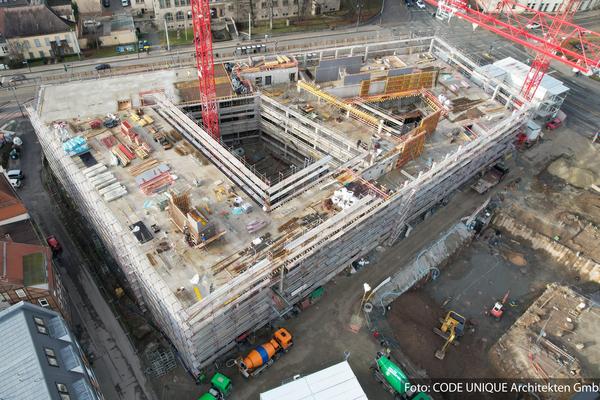 Baustelle Campus Inselplatz aus ca. 80 Meter Höhe