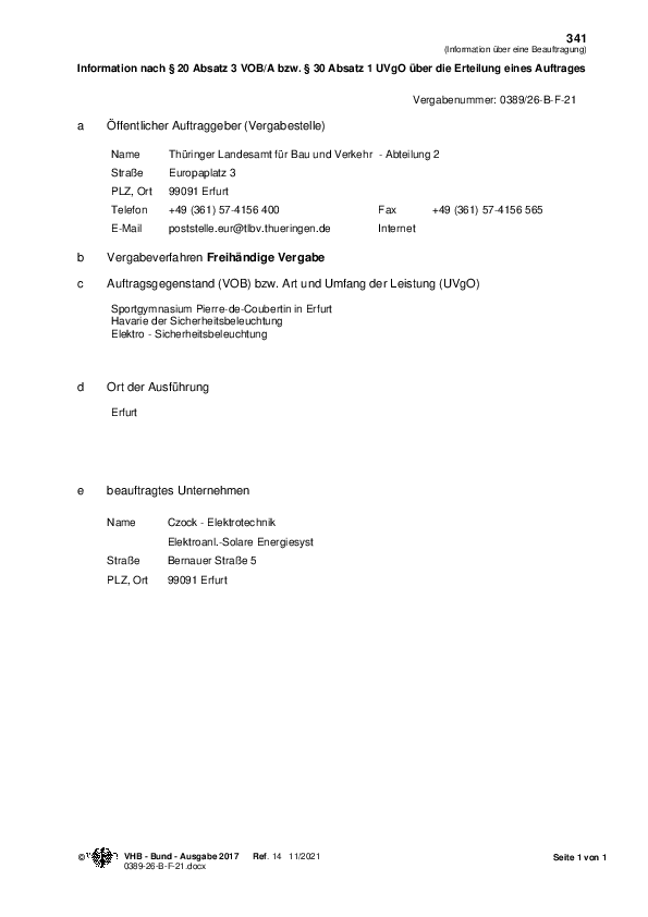 Information über eine Beauftragung