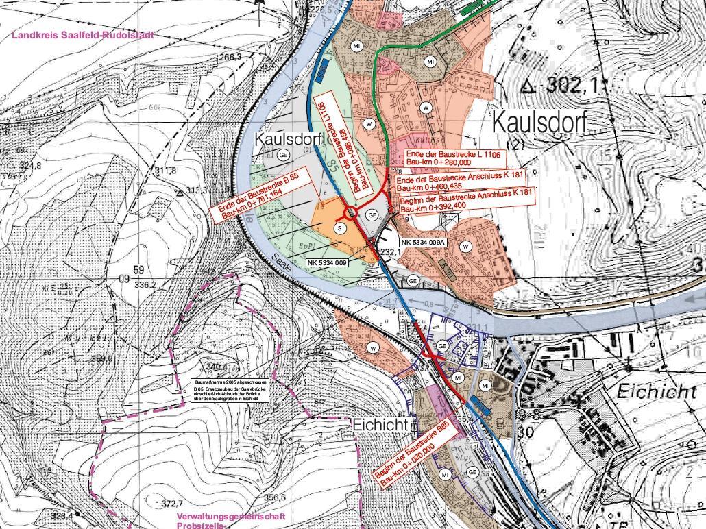Auf dem Bild ist ein Auszug der Übersichtskarte der Ortsdurchfahrt Kaulsdorf zu sehen.